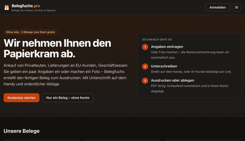 Screenshot der Website belegfuchs.pro