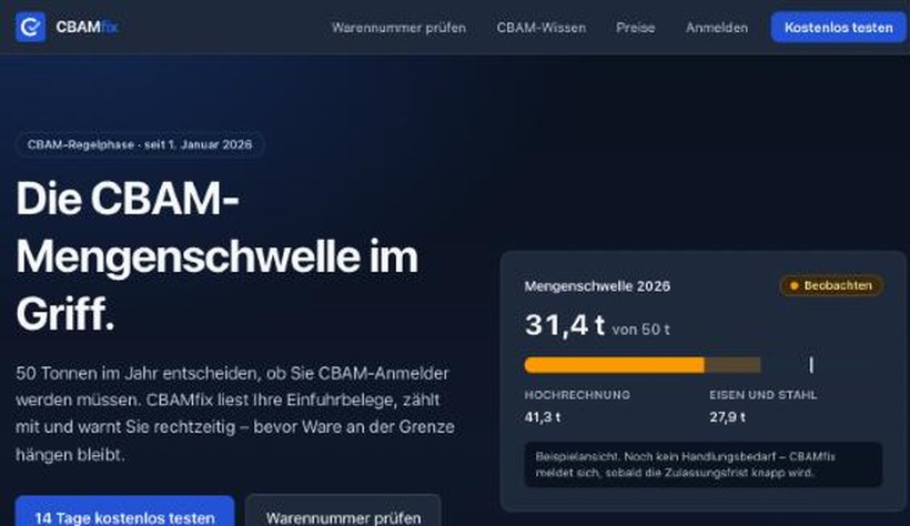 Screenshot der Website cbamfix.eu