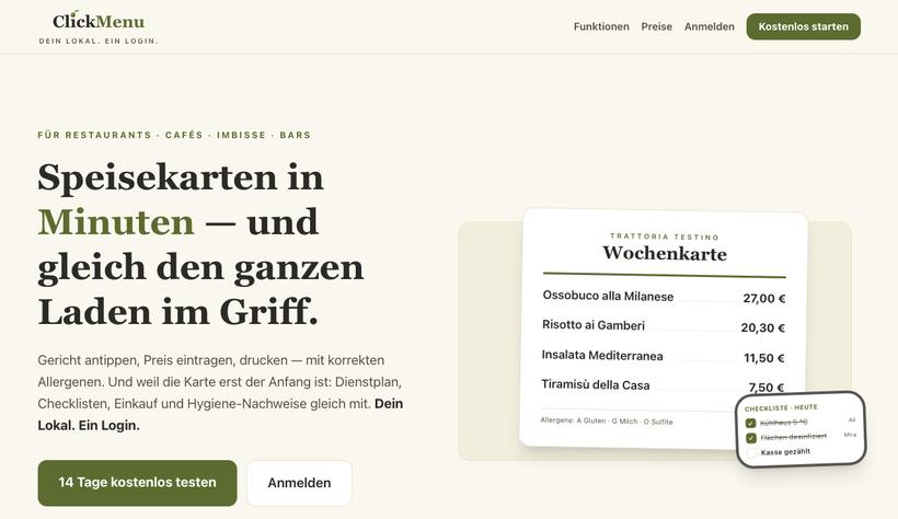 Screenshot der Website clickmenu.pro
