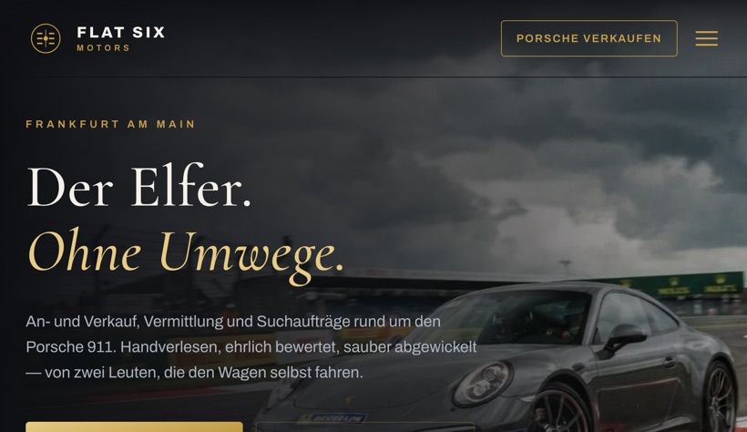 Screenshot der Website flatsixmotors.de