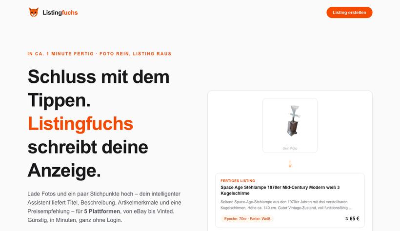Screenshot der Website listingfuchs.de