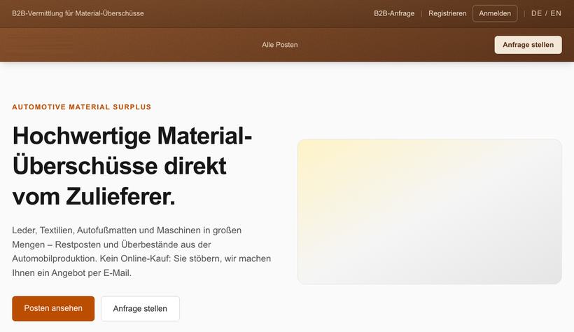 Oberfläche des Projekts „Schaufenster für Material-Überschüsse"