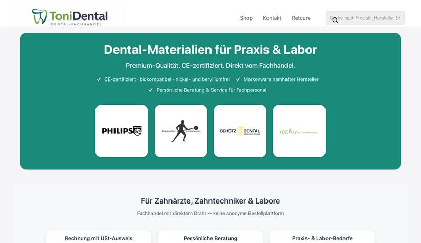 Screenshot der Website tonidental.de